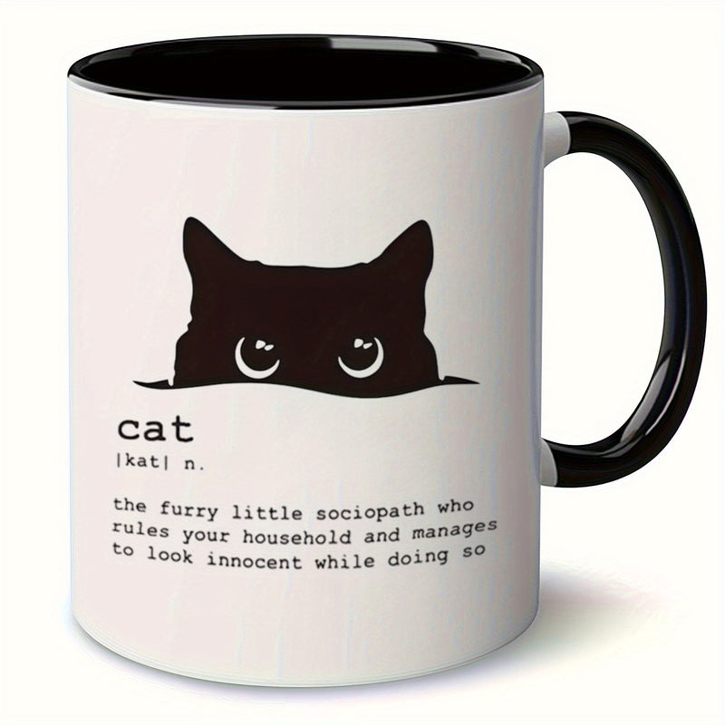 Tailorly Black Accent 11 oz Mug - cat coffee mug with "cat definition" text