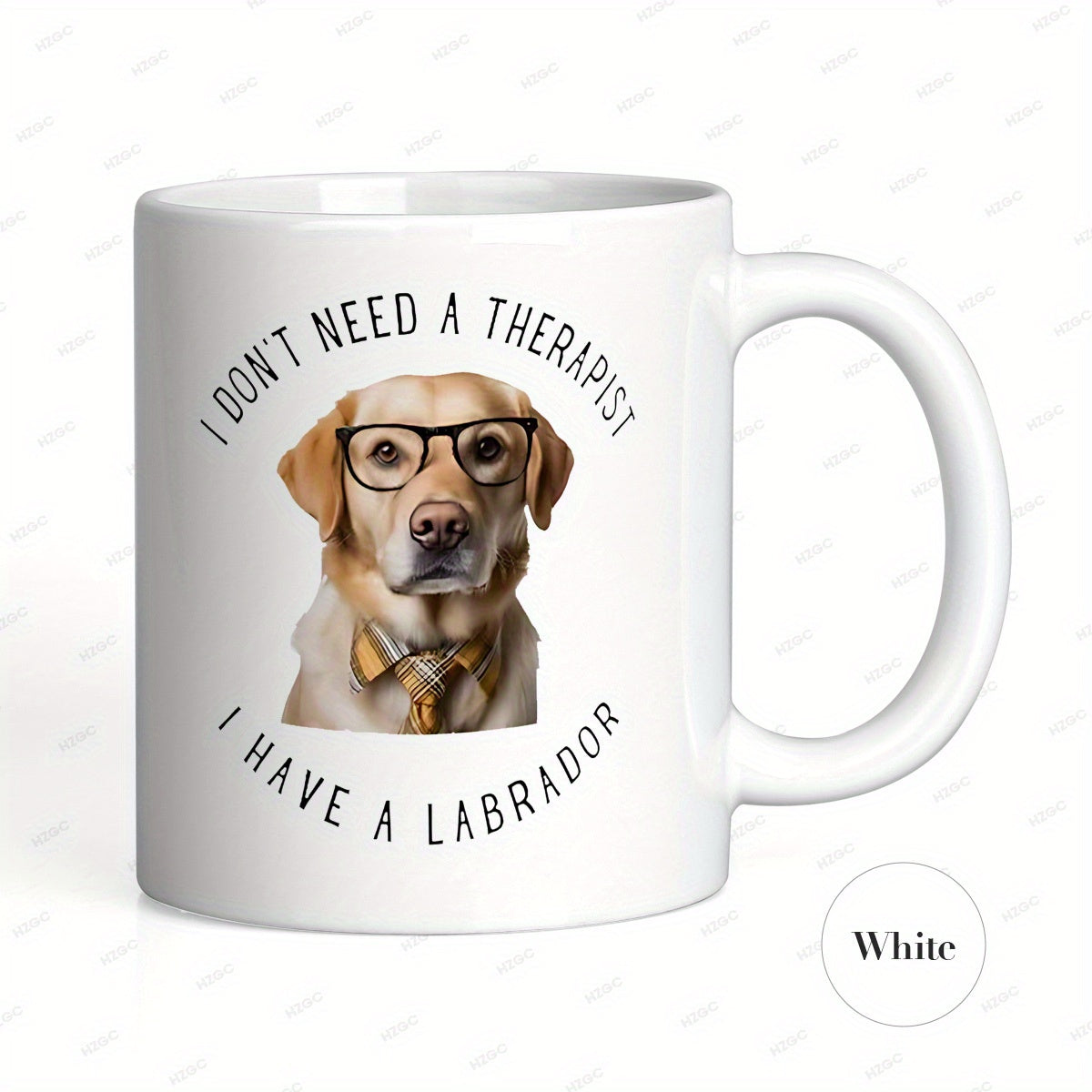 Tailorly White Ceramic 11 oz Mug - I Don't Need A Therapist I Have A Labrador Intelligent Golden Dog Wearing Scholarly Glasses And Classic Plaid Bow Tie Labrador