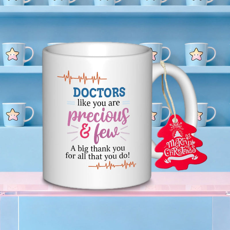 Tailorly White Ceramic 11 oz Mug - Doctors Like You Are Precious And Few A Big Thank You For All That You Do Minimalist Heartbeat Rhythm Pulse Lines On A Clean