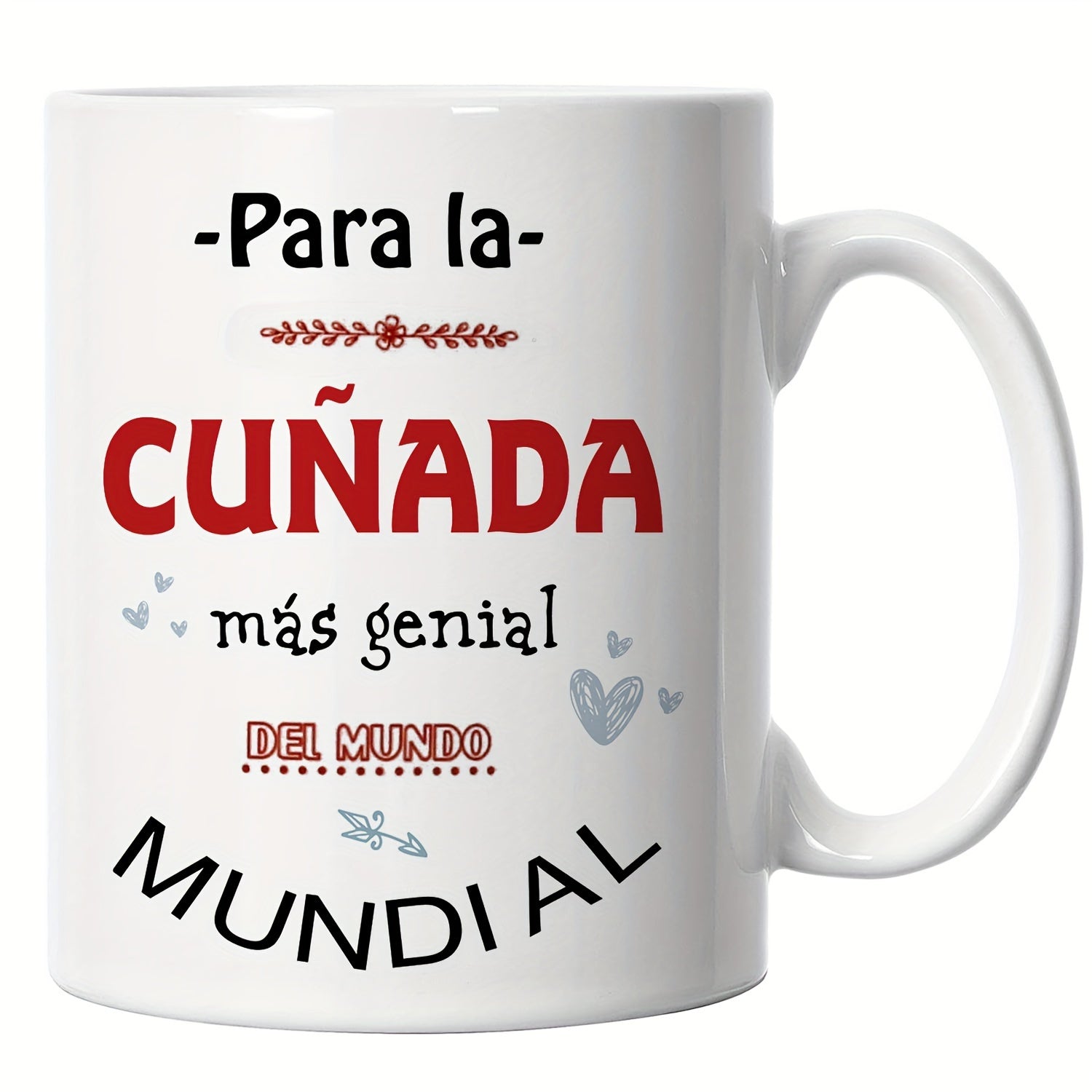 Tailorly White Ceramic 11 oz Mug - Minimalist Artistic Graphic Featuring Blue Hearts And Red Floral Accents Mug