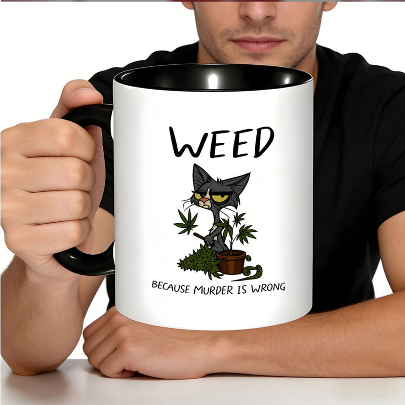Tailorly Black Accent 11 oz Mug - cannabis leaf murder is