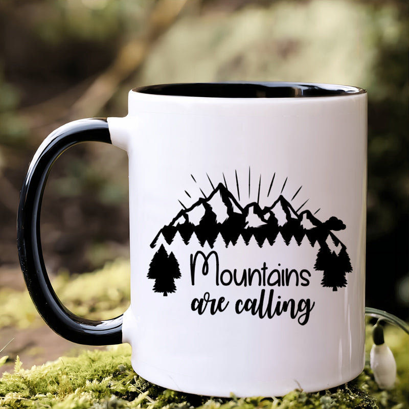 Tailorly Black Accent 11 oz Mug - mountain themed， pine tree， mountains are calling