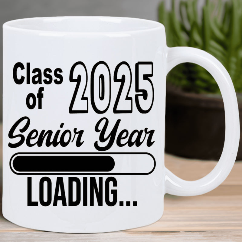 Tailorly White Ceramic 11 oz Mug - Class Of 2025 Senior Year Loading Simple Progress Bar Filling Up For An Upcoming School Graduation Mug