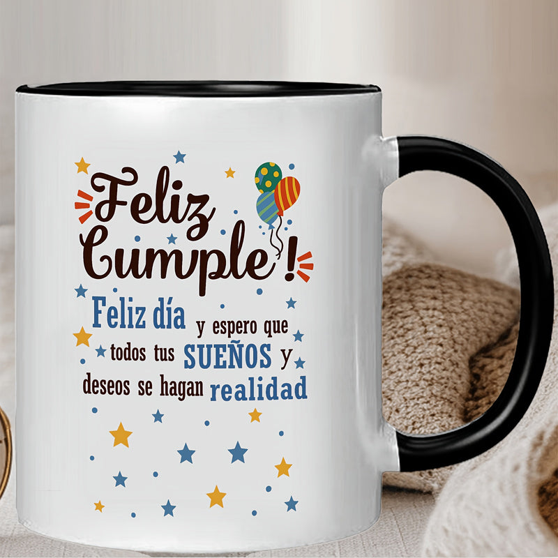 Tailorly Black Accent 11 oz Mug - vibrant Spanish phrases and star designs