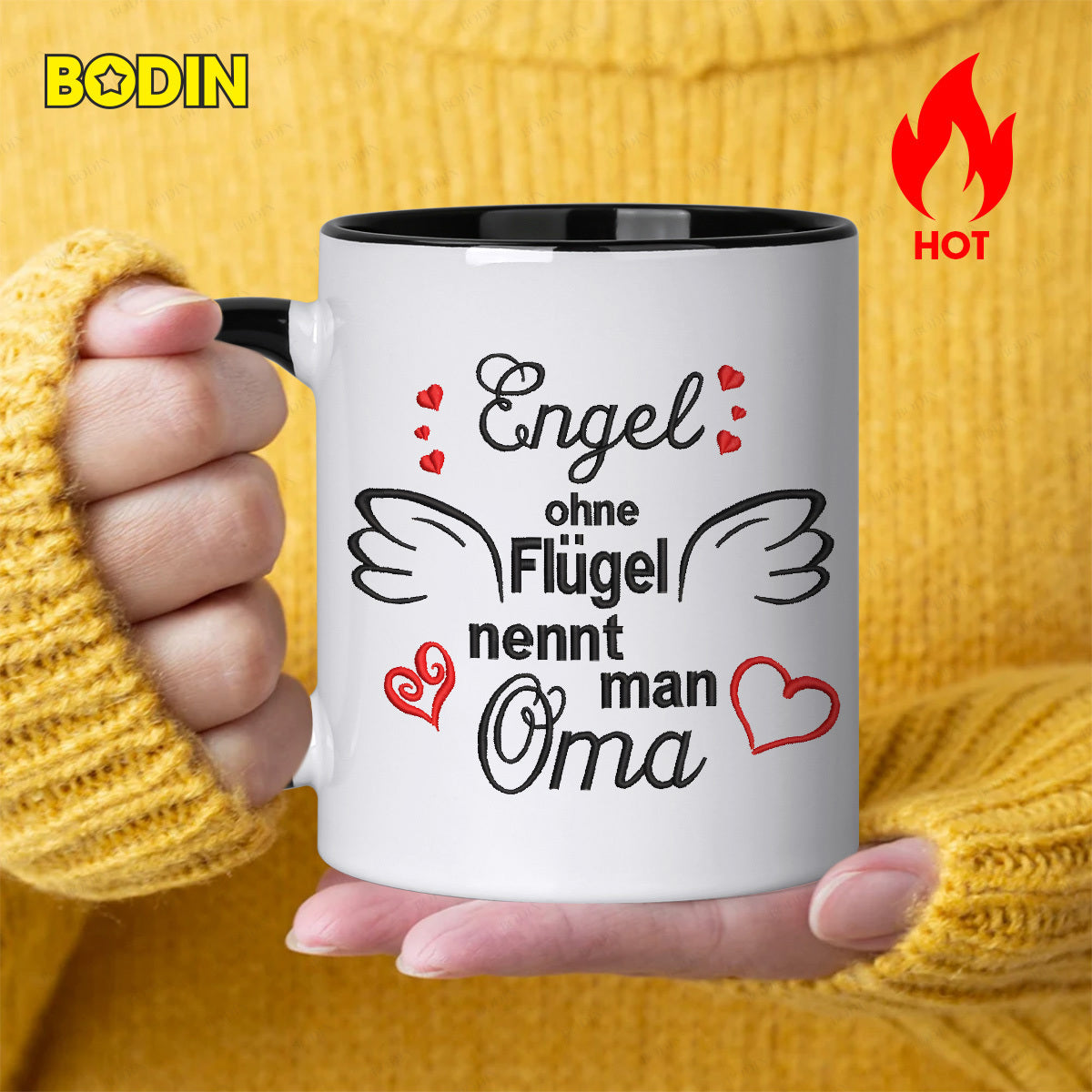 Tailorly Black Accent 11 oz Mug - engel ohne flügel nennt for man oma german words