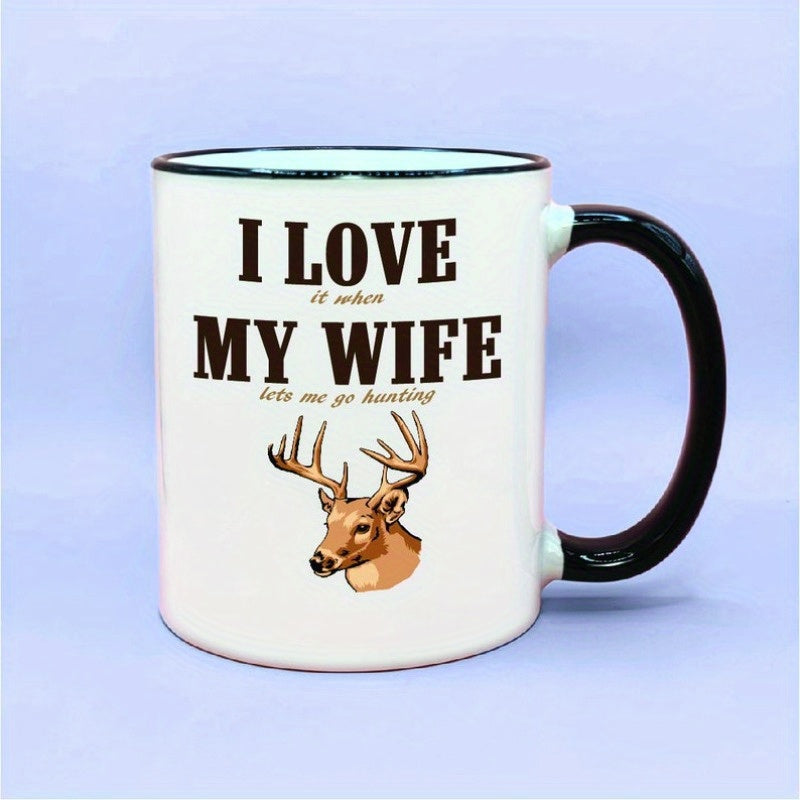 Tailorly Black Accent 11 oz Mug - funny hunting coffee mug with deer antlers and hunting saying deer design hunting text husband gift