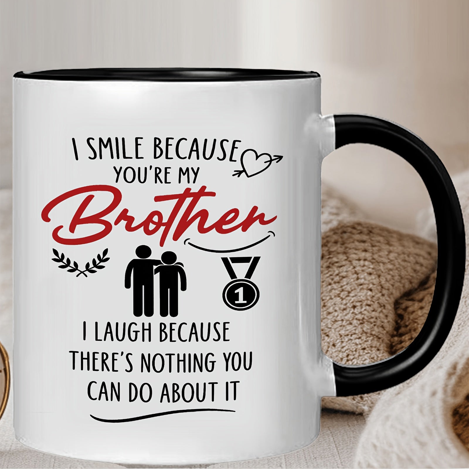 Tailorly Black Accent 11 oz Mug - youre my brother in red lettering