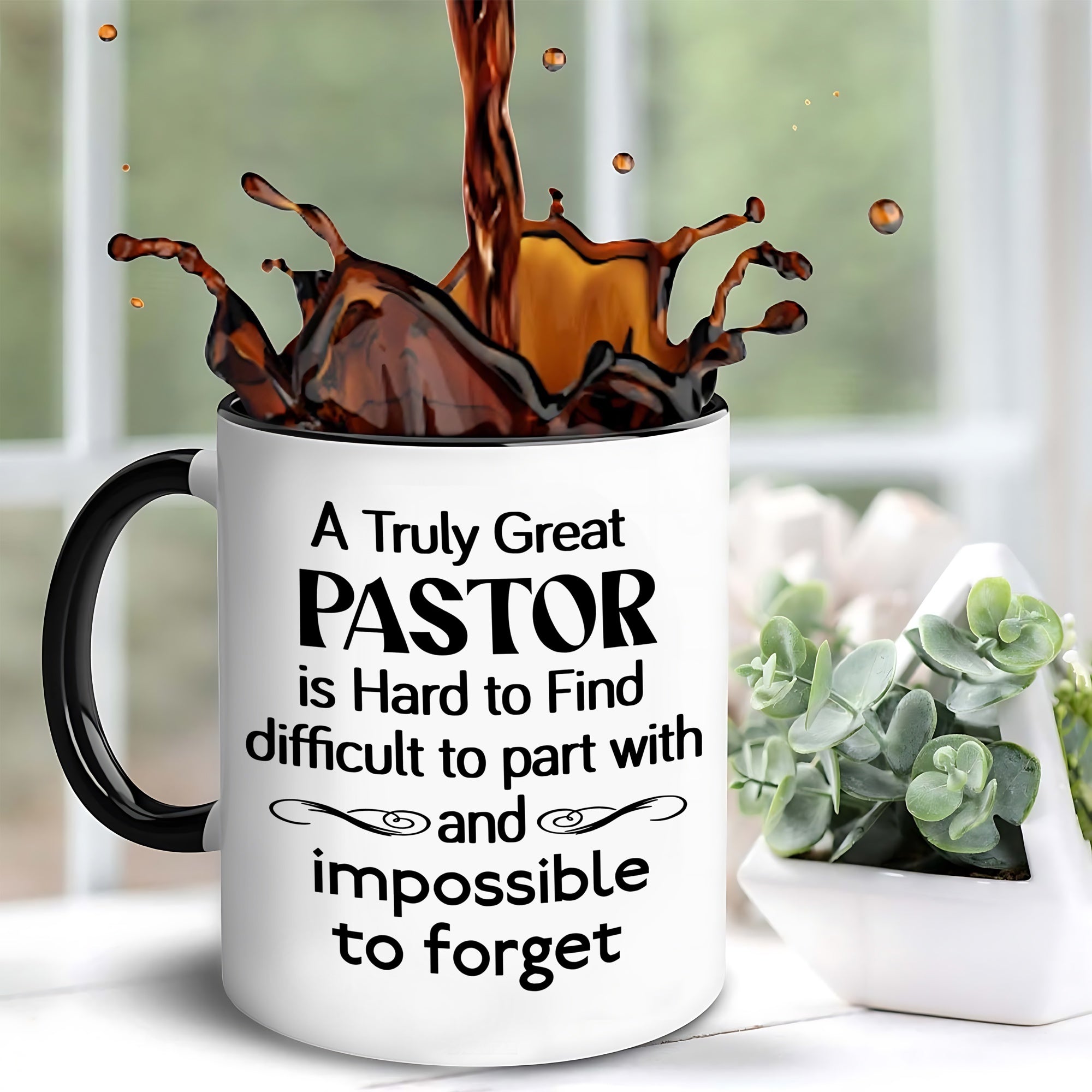 Tailorly Black Accent 11 oz Mug - inspirational pastor appreciation text "a great pastor is find"