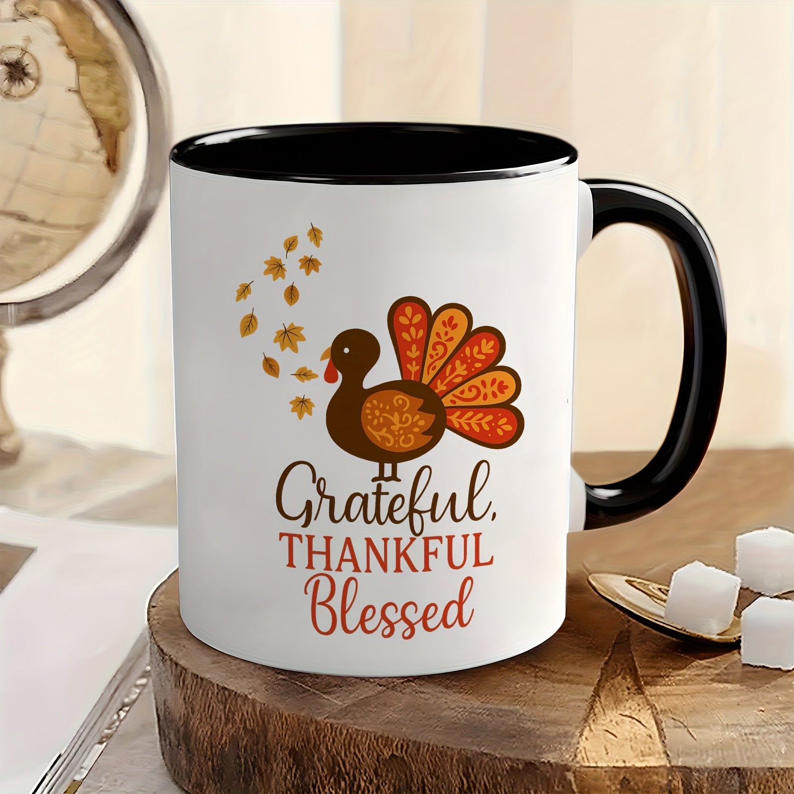 Tailorly Black Accent 11 oz Mug - grateful thankful blessed thanksgiving turkey pattern thanksgiving day gift