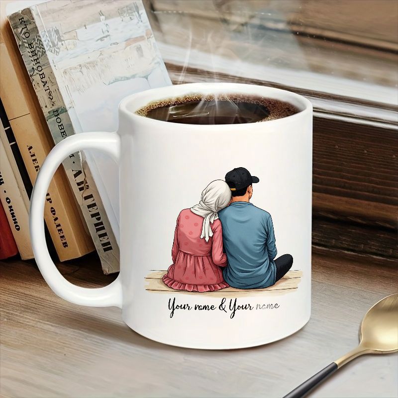 Tailorly White Ceramic 11 oz Mug - Your Name Your Name Loving Couple Sitting Together Sharing A Quiet Moment In Beautiful Traditional Attire Couple