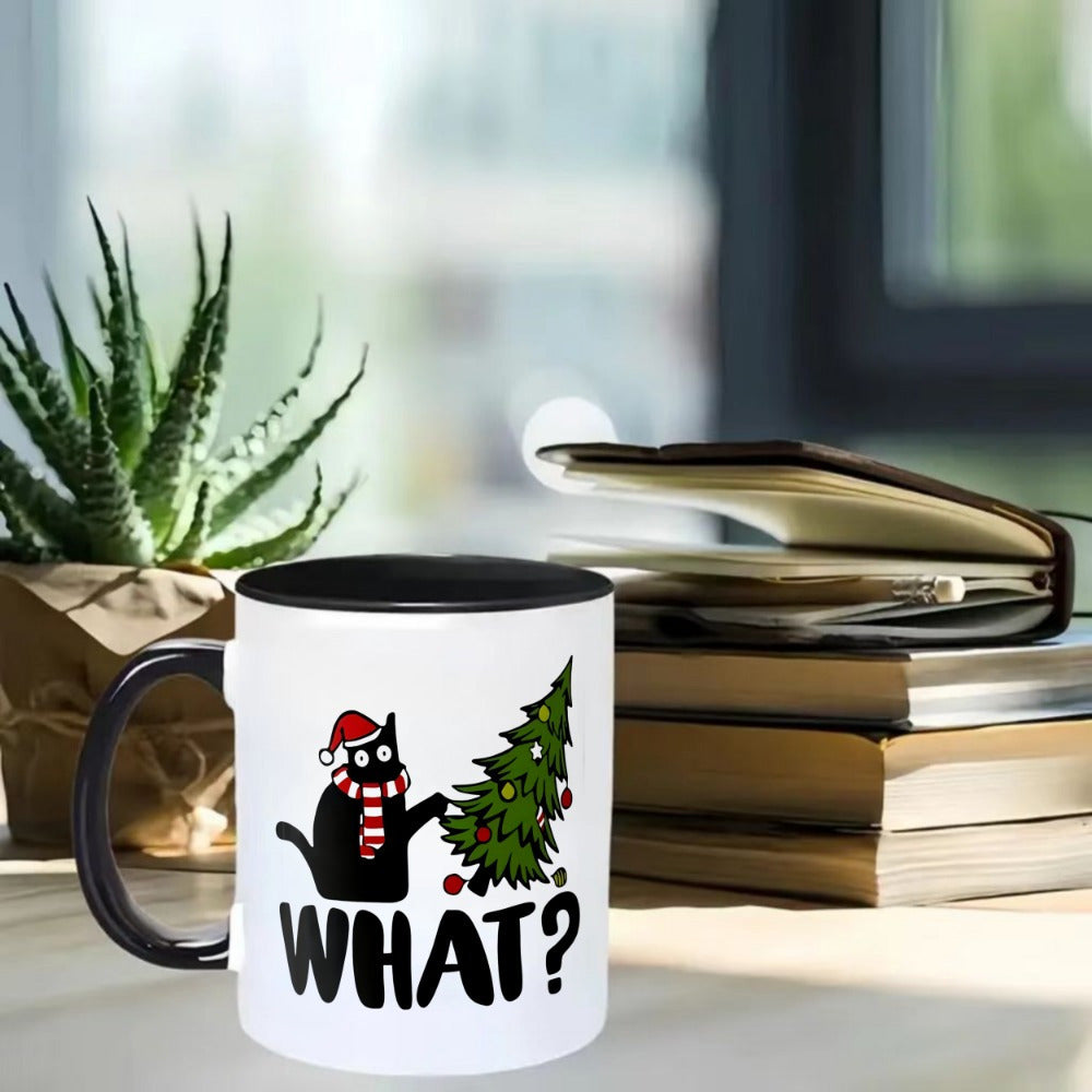 Tailorly Black Accent 11 oz Mug - black cat toppling a tree