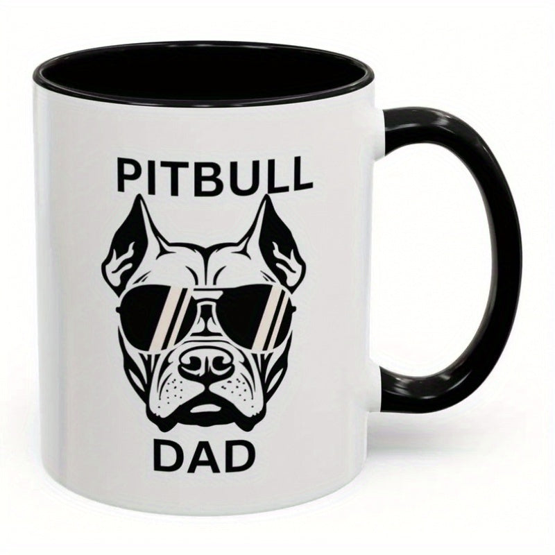 Tailorly Black Accent 11 oz Mug - pitbull dad text with pitbull illustration