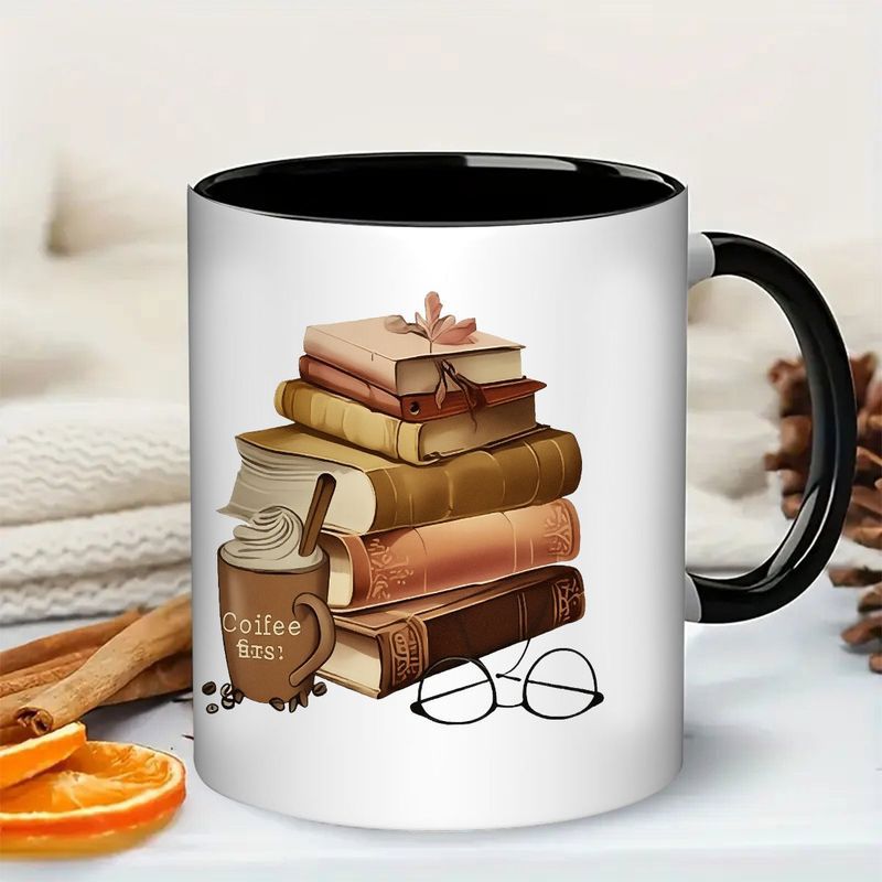 Tailorly Black Accent 11 oz Mug - stack of books