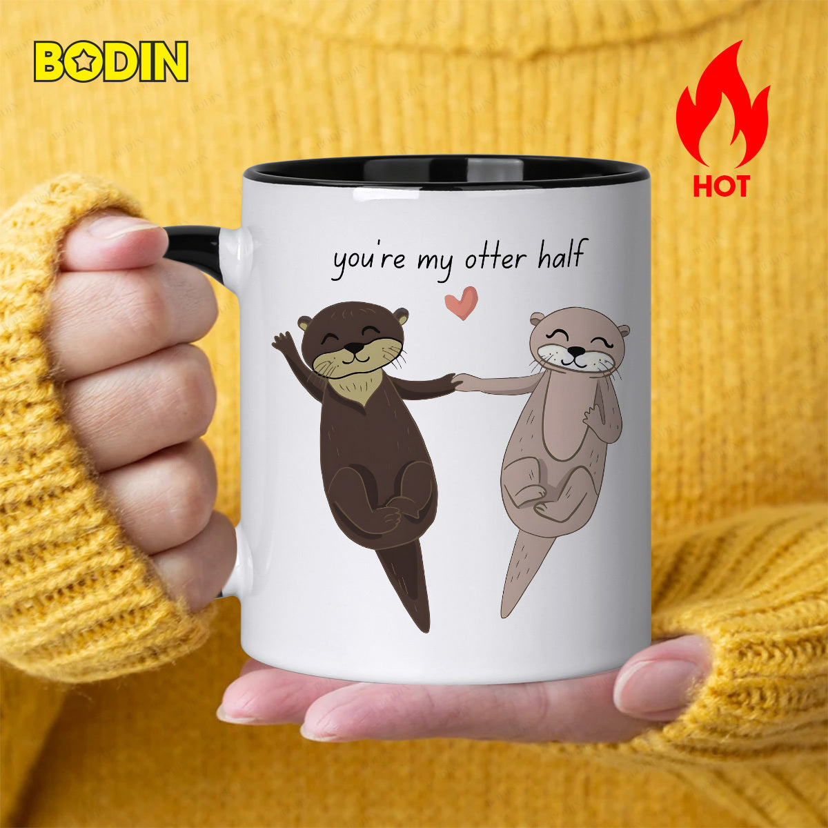 Tailorly Black Accent 11 oz Mug - youre my otter half humorous words