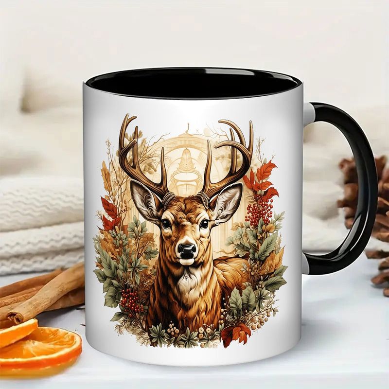 Tailorly Black Accent 11 oz Mug - detailed deer artwork