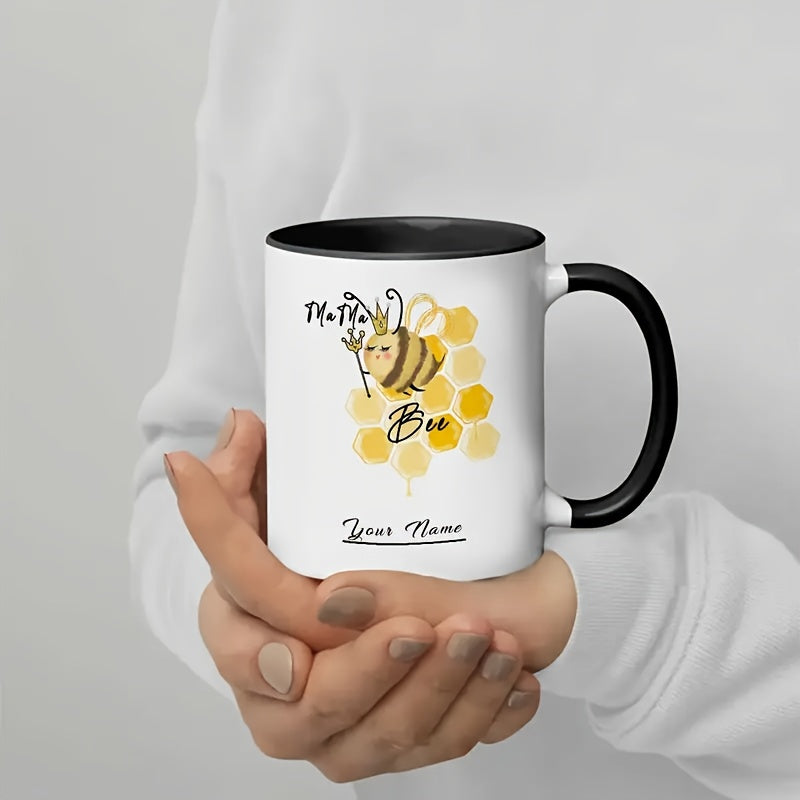 Tailorly Black Accent 11 oz Mug - cute bee and honeycomb design with custom letters