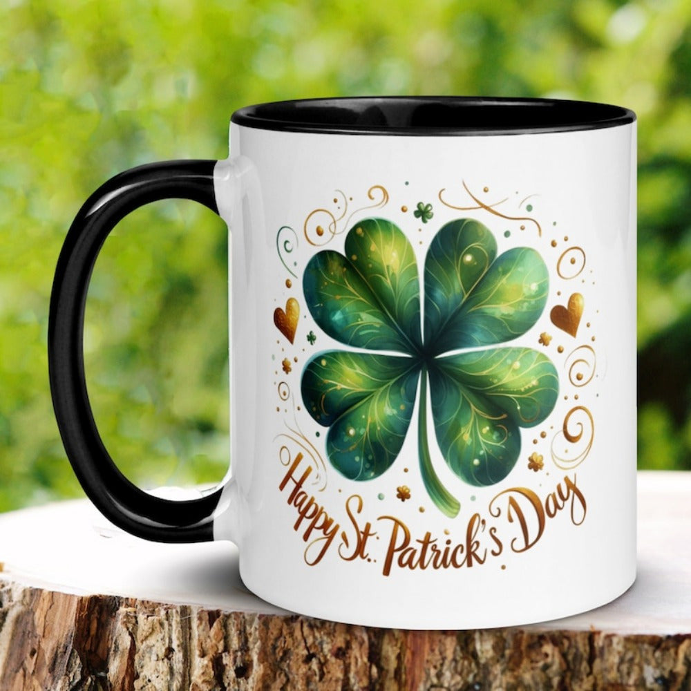 Tailorly Black Accent 11 oz Mug - shamrock design
