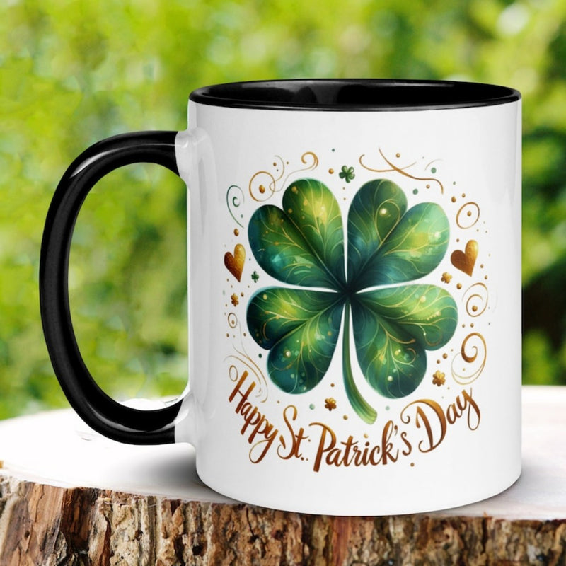 Tailorly Black Accent 11 oz Mug - shamrock design