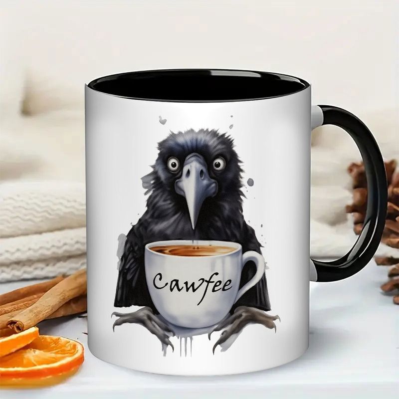 Tailorly Black Accent 11 oz Mug - funny coffee cup design with "cawfee" text