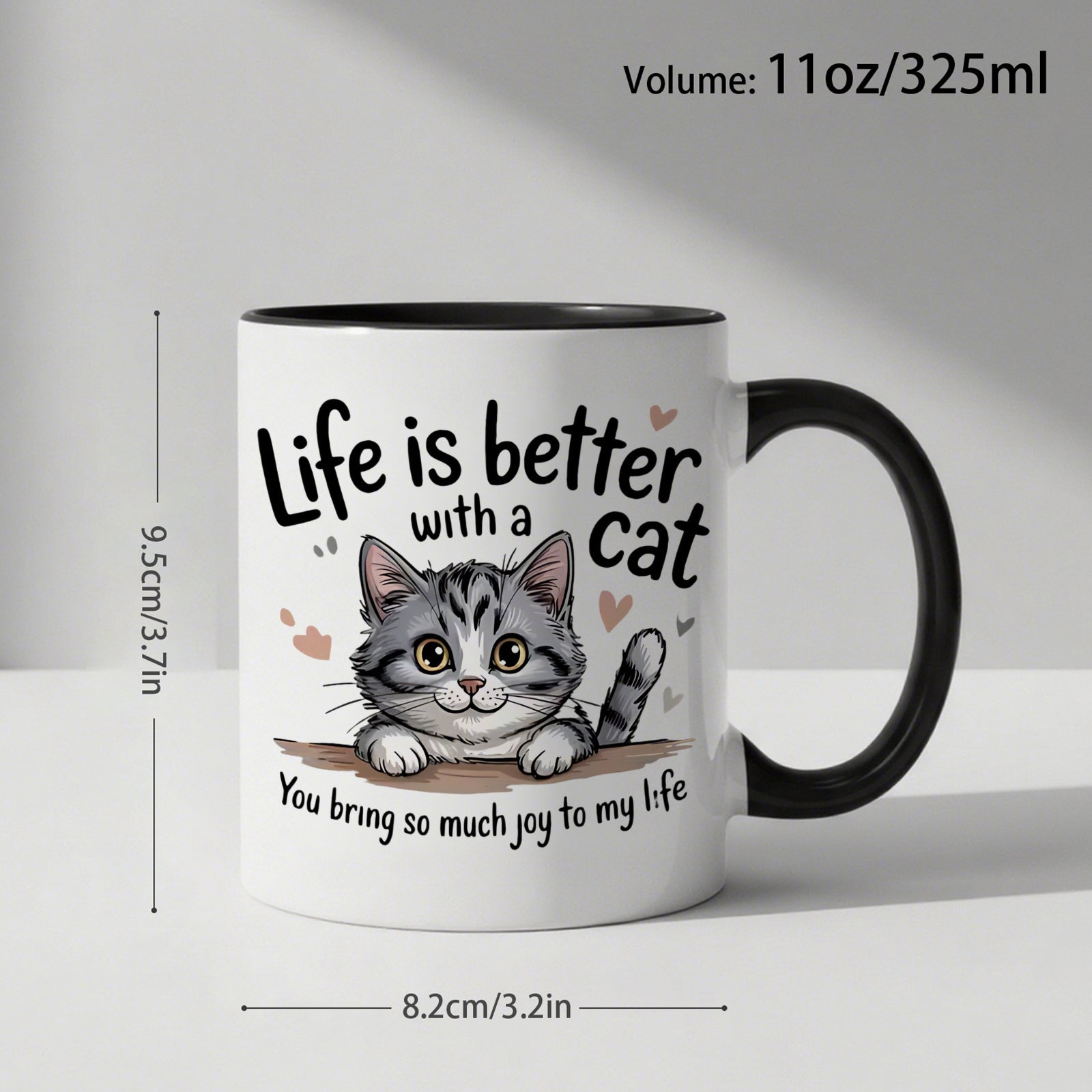 Tailorly Black Accent 11 oz Mug - adorable kitten sweet and gray cat patterns