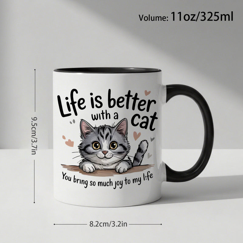 Tailorly Black Accent 11 oz Mug - adorable kitten sweet and gray cat patterns