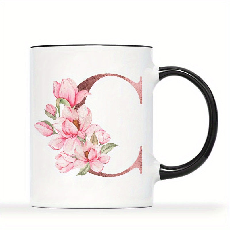 Tailorly Black Accent 11 oz Mug - golden with flowers and symbols