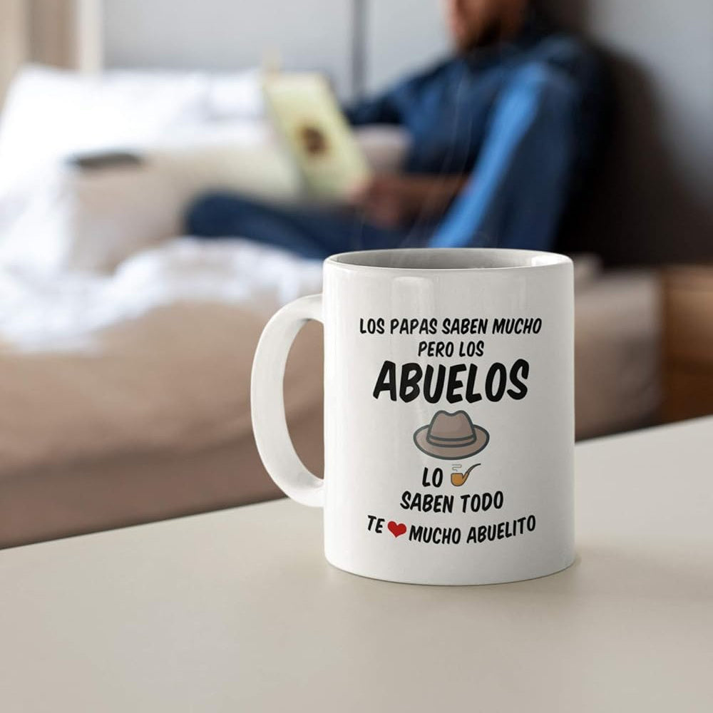 Tailorly White Ceramic 11 oz Mug - Classic Minimalist Design Featuring A Vintage Hat And Small Smoking Pipe Mug