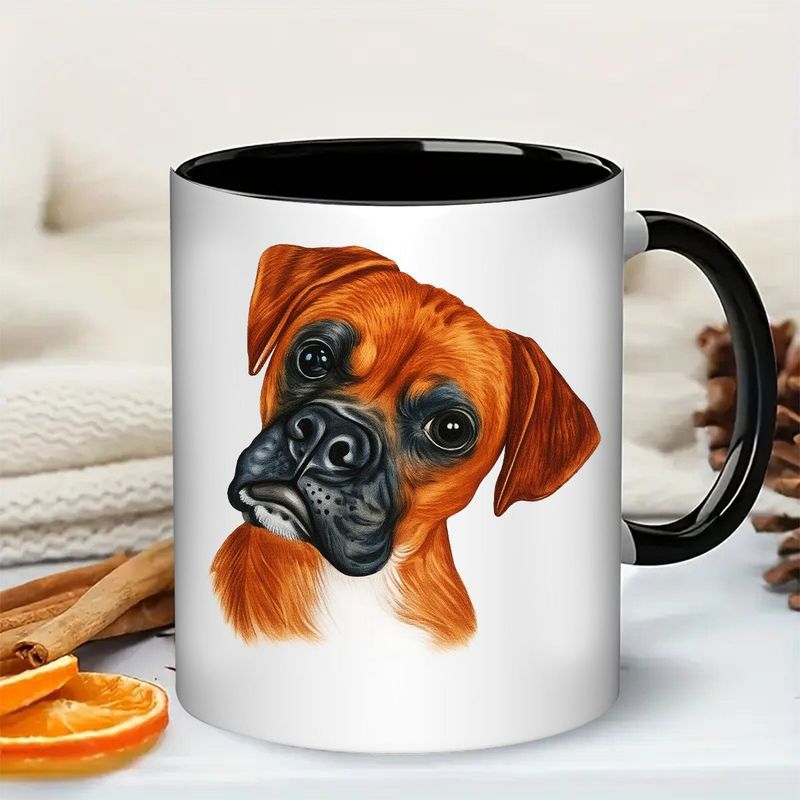 Tailorly Black Accent 11 oz Mug - boxer dog illustration