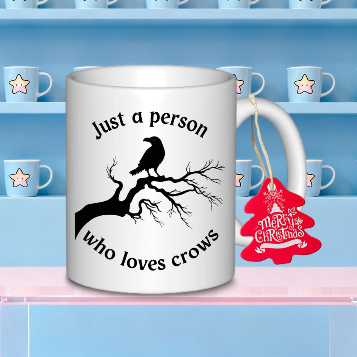 Tailorly White Ceramic 11 oz Mug - Just A Person Who Loves Crows Silhouette Of A Black Bird Perched On A Bare Tree Branch Crow