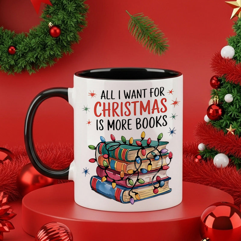 Tailorly Black Accent 11 oz Mug - vibrant book stack