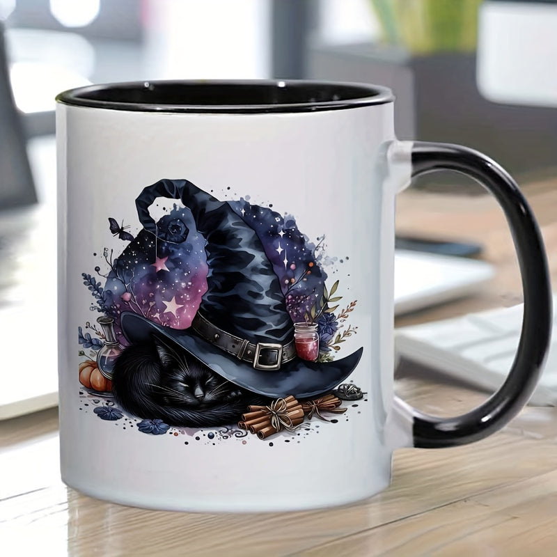 Tailorly Black Accent 11 oz Mug - magical and festive black cat