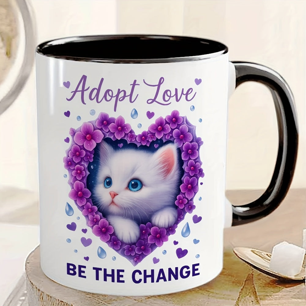 Tailorly Black Accent 11 oz Mug - cute white kitten lilac hearts adopt don slogan