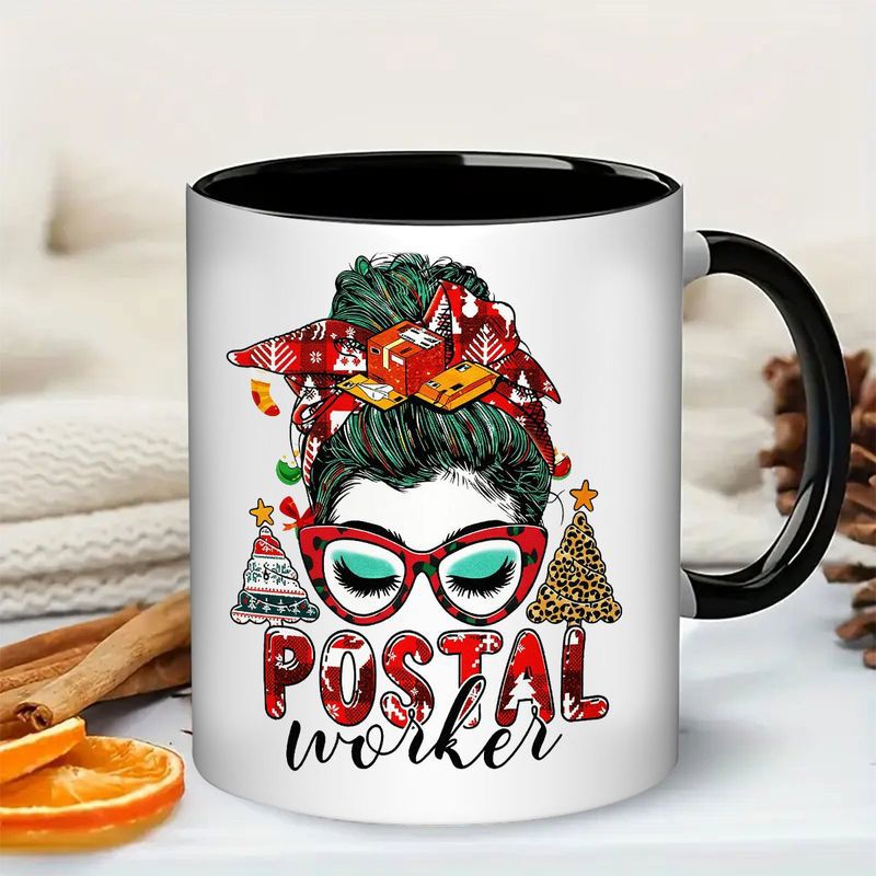 Tailorly Black Accent 11 oz Mug - funny messy bun Christmas design