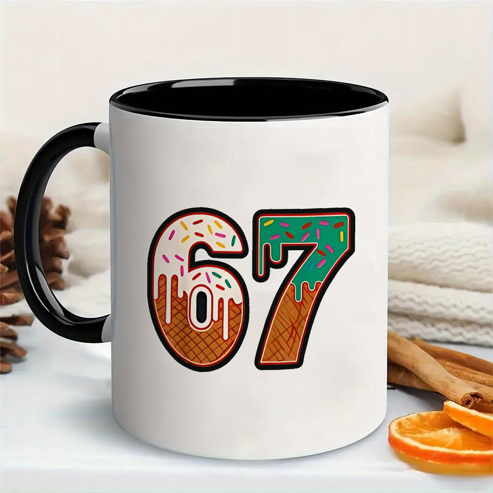 Tailorly Black Accent 11 oz Mug - number 67 ice cream with sprinkles