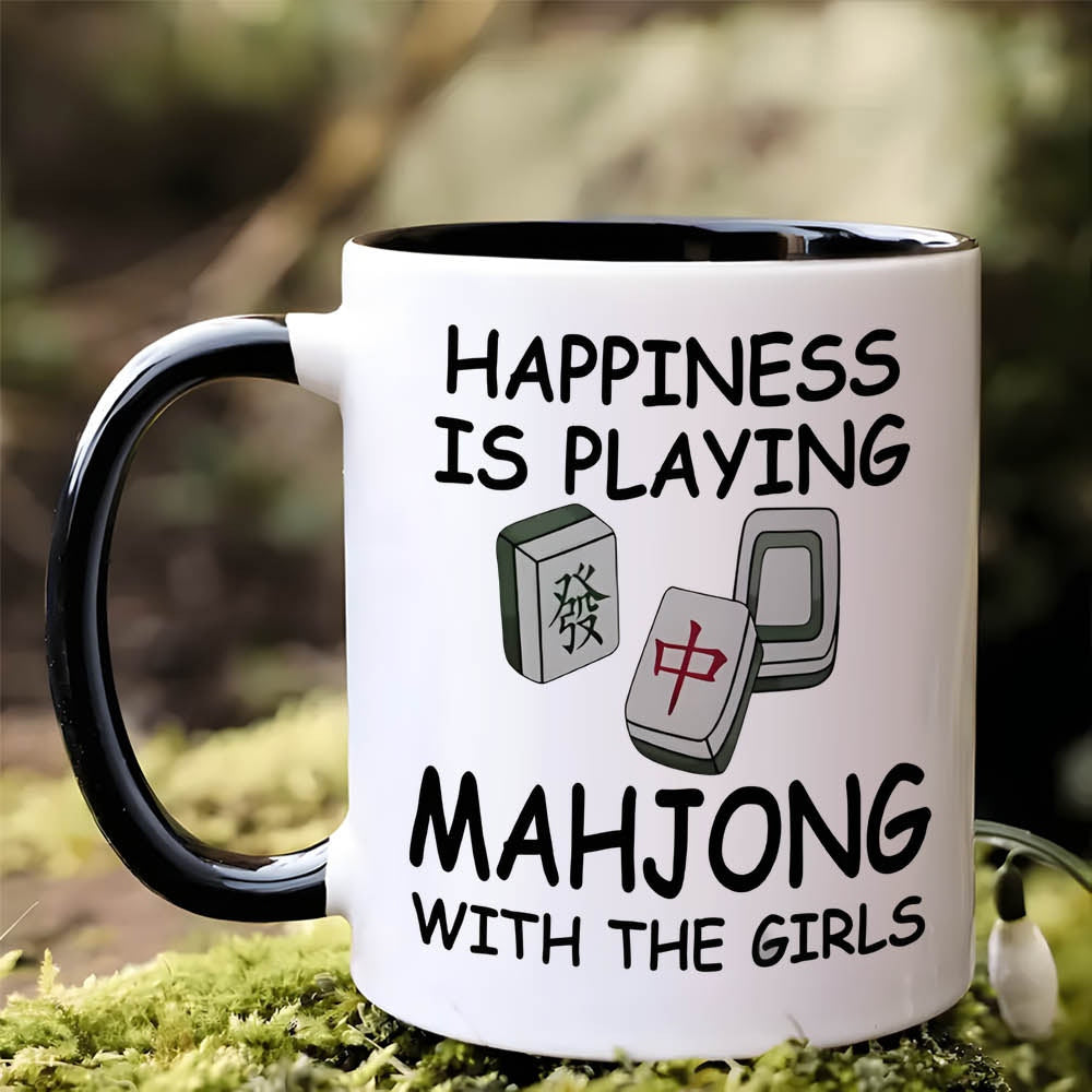 Tailorly Black Accent 11 oz Mug - mahjong tiles