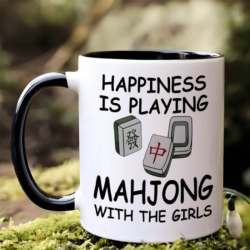 Tailorly Black Accent 11 oz Mug - mahjong tiles