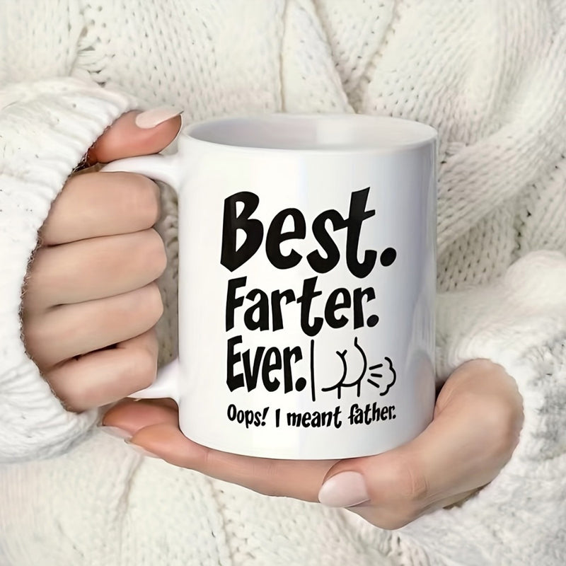 Tailorly White Ceramic 11 oz Mug - Best Farter Ever Oops I Meant Father Minimalist Line Drawing Featuring Simple Humorous Cartoon Illustration Mug
