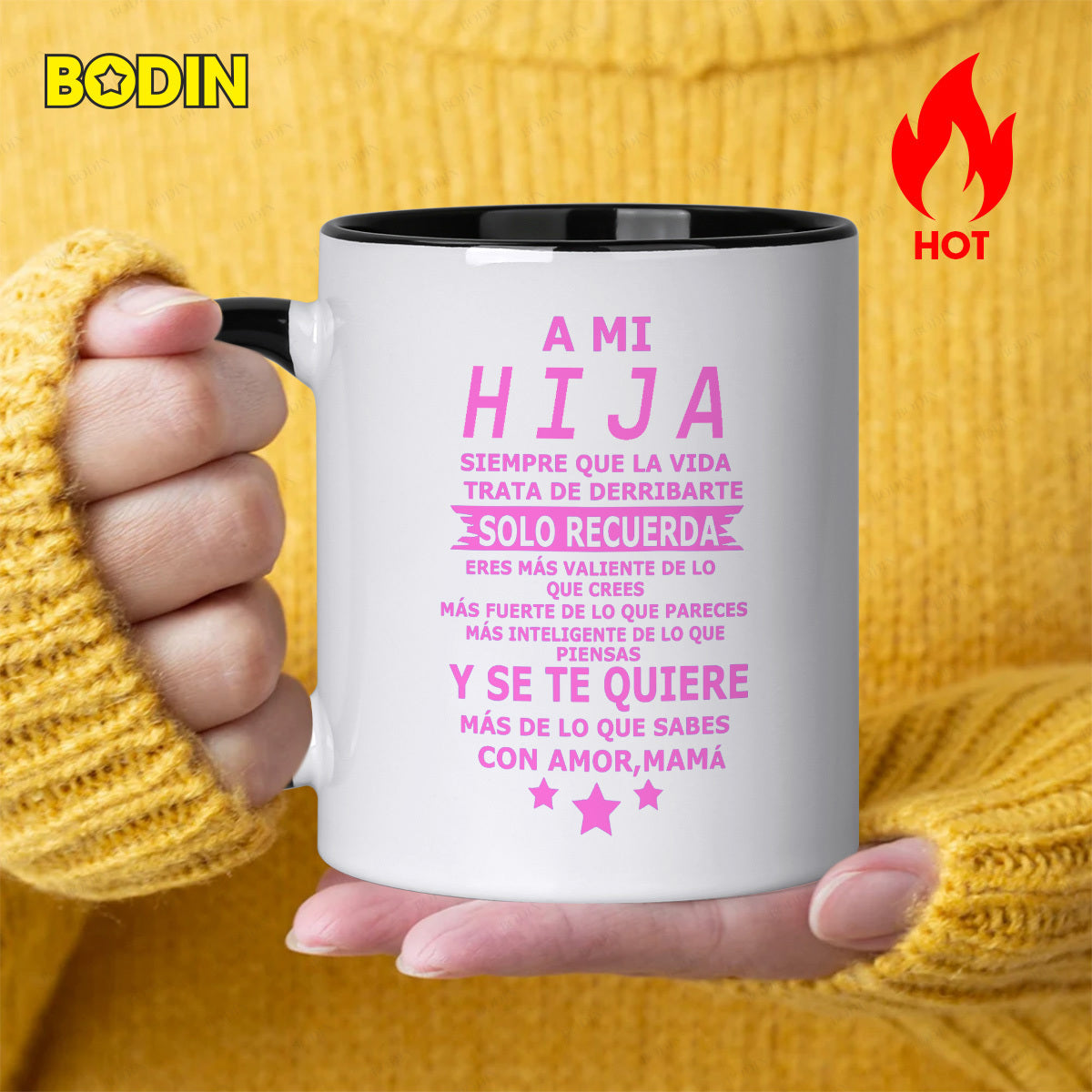 Tailorly Black Accent 11 oz Mug - que de derribarte Spanish words