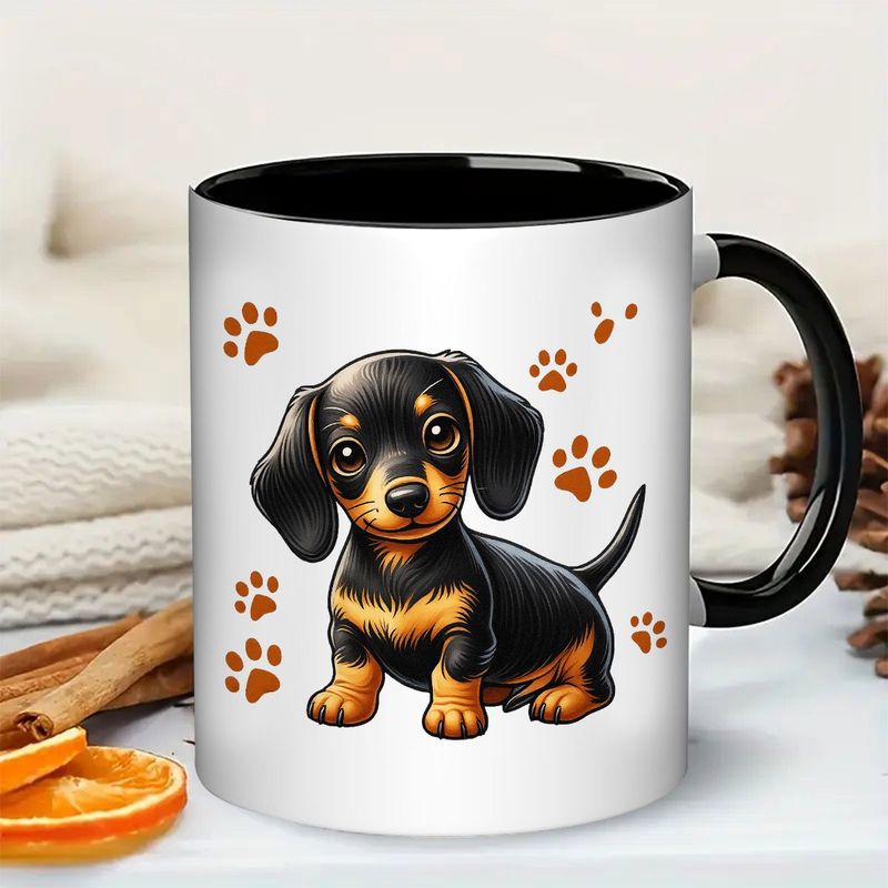 Tailorly Black Accent 11 oz Mug - cute dachshund puppy dog print