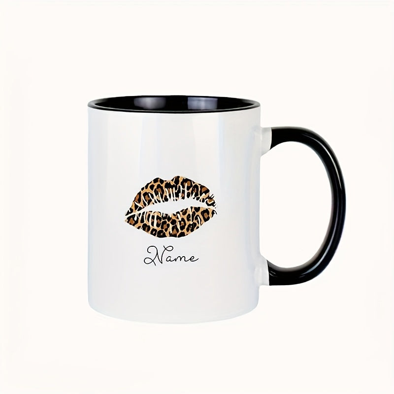Tailorly Black Accent 11 oz Mug - custom name， leopard print