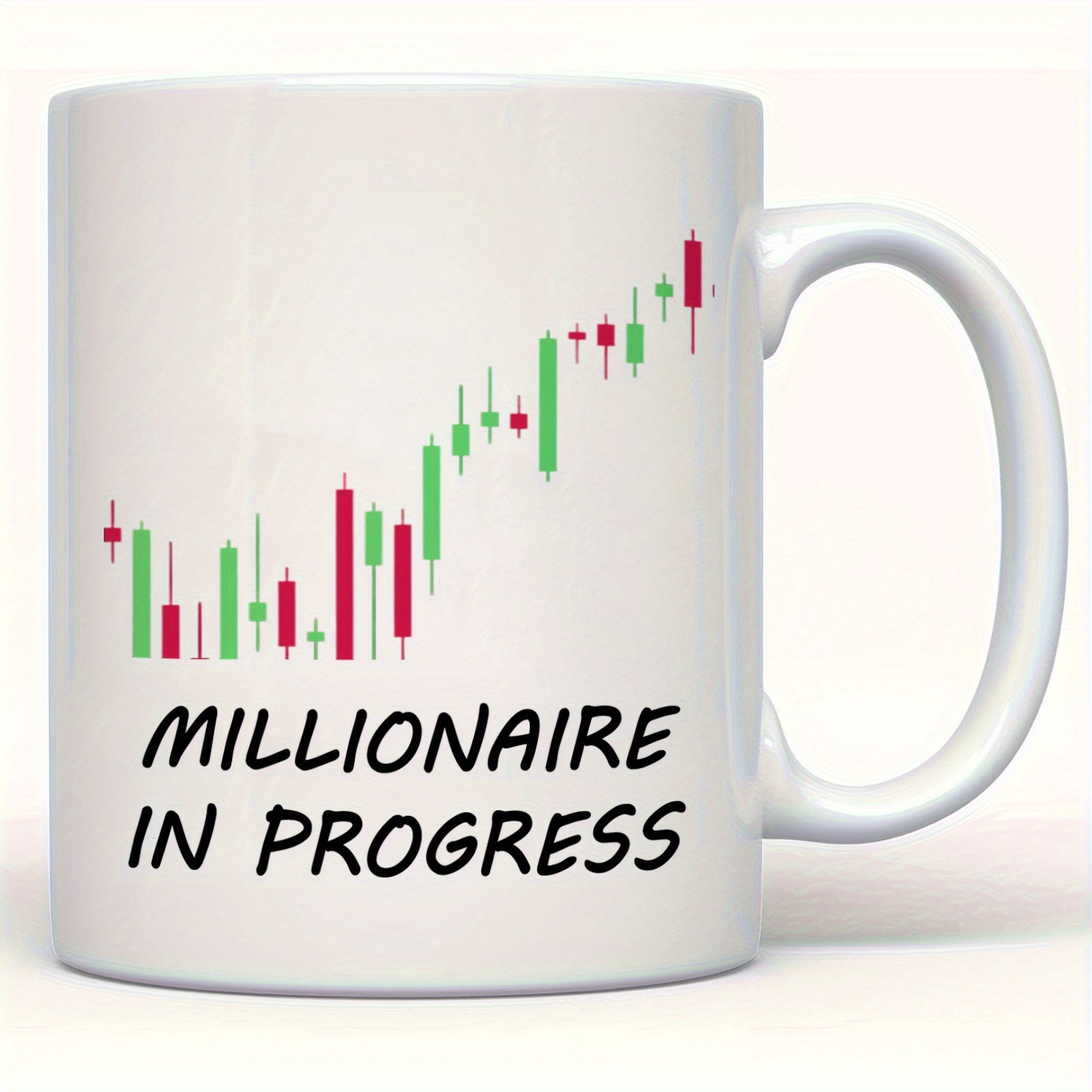 Tailorly White Ceramic 11 oz Mug - Millionaire In Progress Rising Green And Red Stock Market Candlestick Pattern Trading Chart