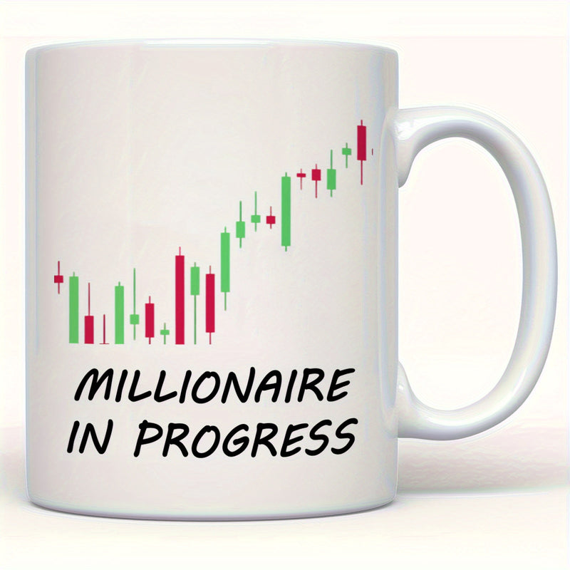 Tailorly White Ceramic 11 oz Mug - Millionaire In Progress Rising Green And Red Stock Market Candlestick Pattern Trading Chart