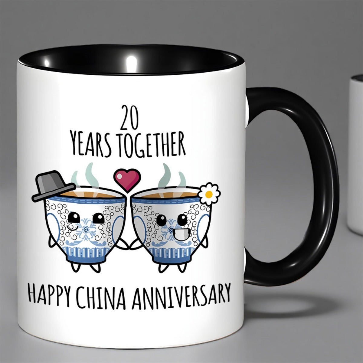Tailorly Black Accent 11 oz Mug - 20th china anniversary gift with chinese couple symbols bilingual english chinese text