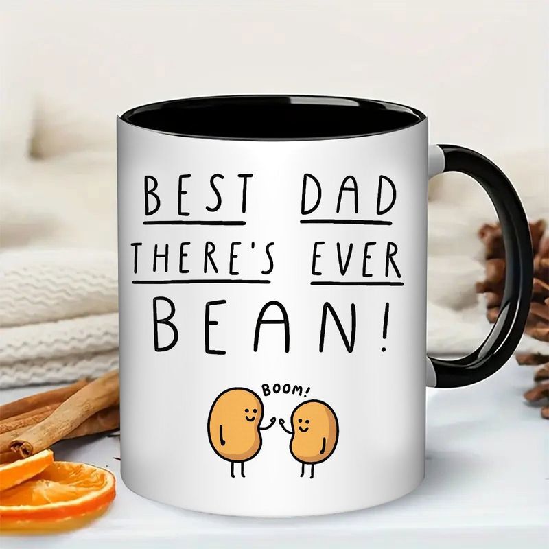 Tailorly Black Accent 11 oz Mug - funny best dad ever text with shaped beans cartoon design