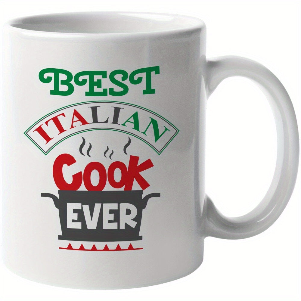 Tailorly White Ceramic 11 oz Mug - Best Italian Cook Ever Classic Kitchen Silhouette Featuring Steaming Hot Pot In Red And Green Pot