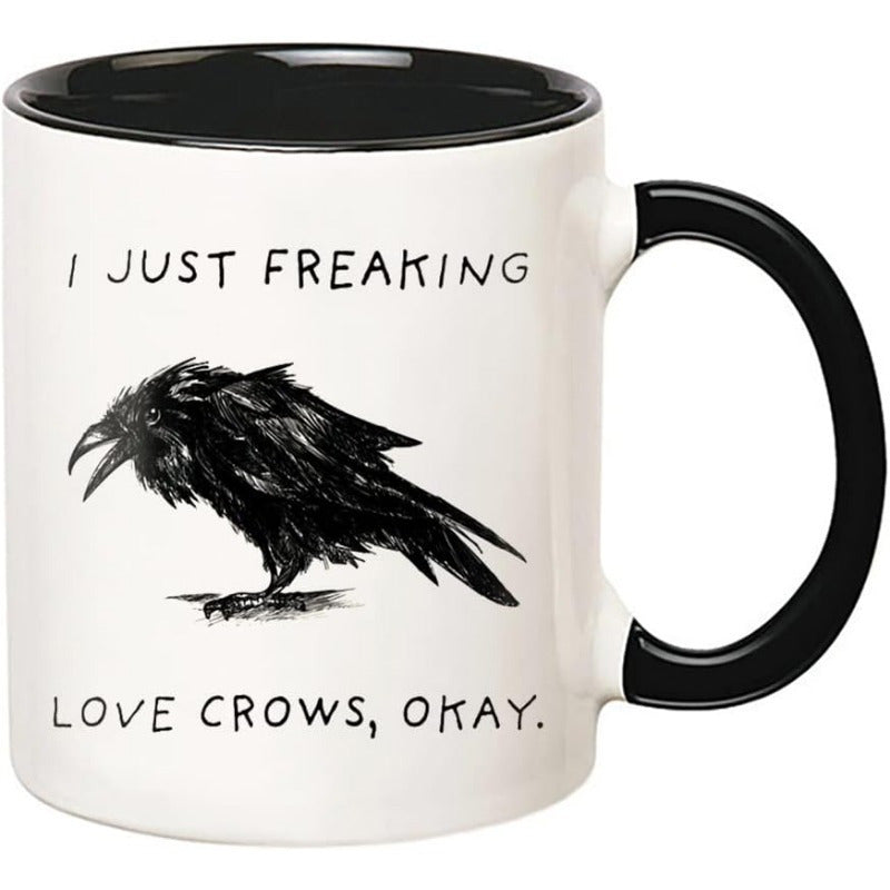 Tailorly Black Accent 11 oz Mug - "im just to love ok" text with crow illustration