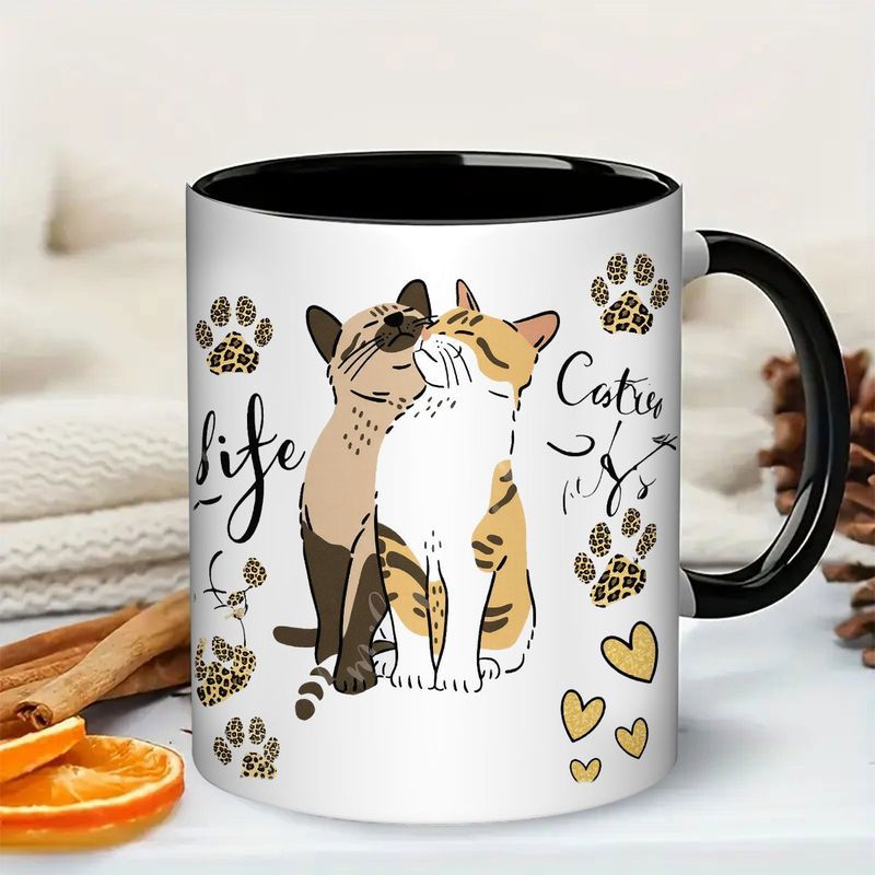 Tailorly Black Accent 11 oz Mug - cute cats with paw prints