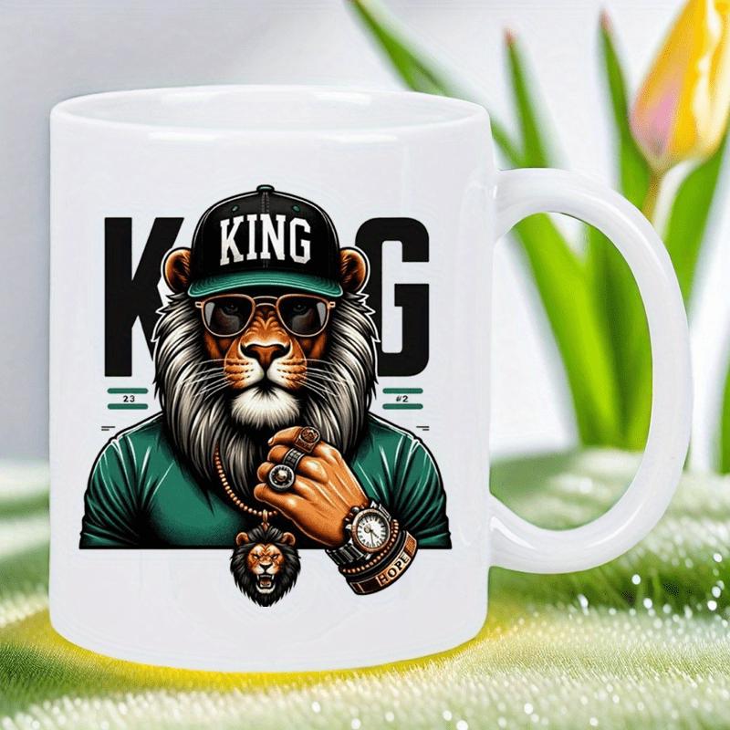 Tailorly White Ceramic 11 oz Mug - King Majestic Lion Wearing Cool Sunglasses And Hat With Stylish Urban Apparel Lion