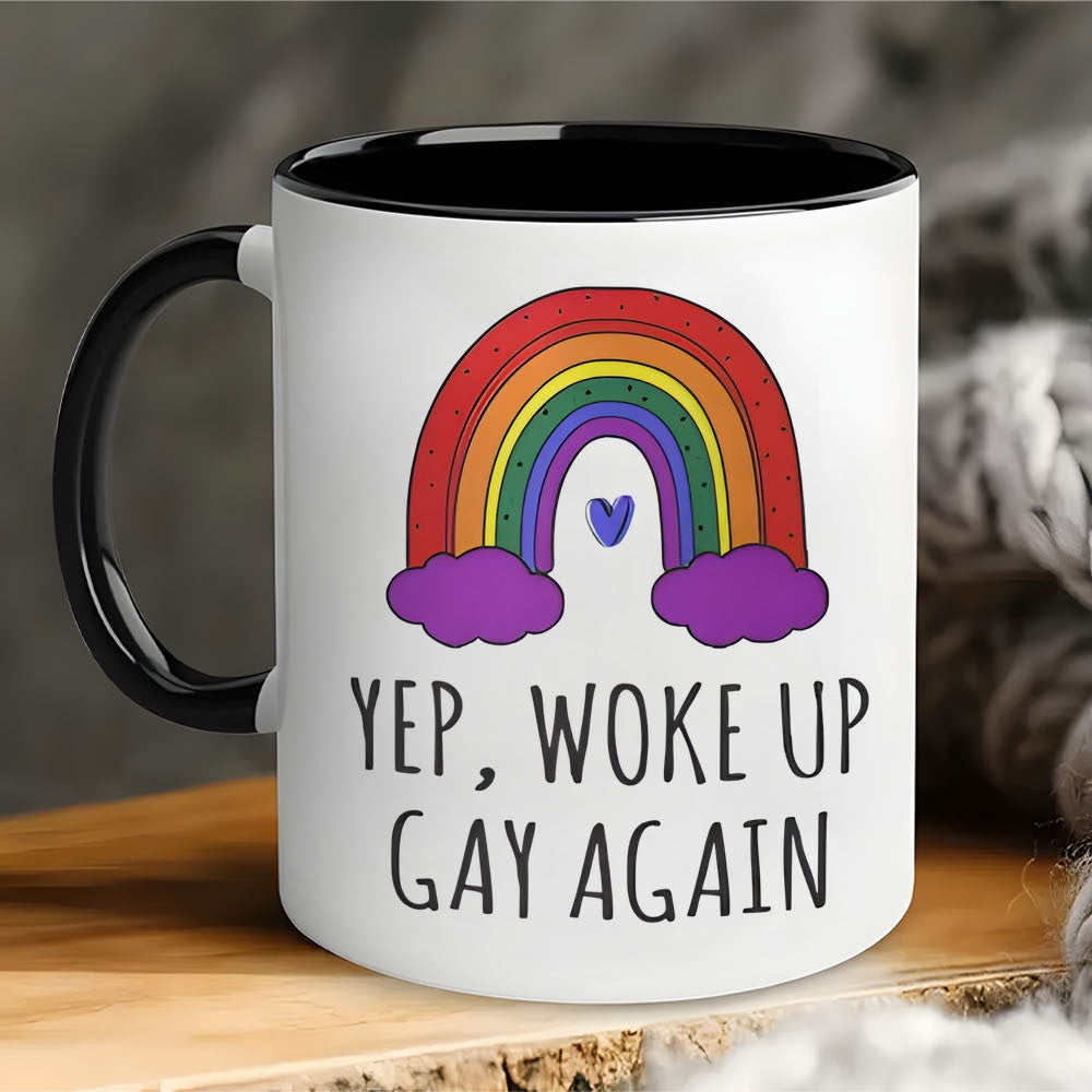 Tailorly Black Accent 11 oz Mug - item picture pride mug up again rainbow coffee cup dishwasher safe reusable gift for queer vibrant