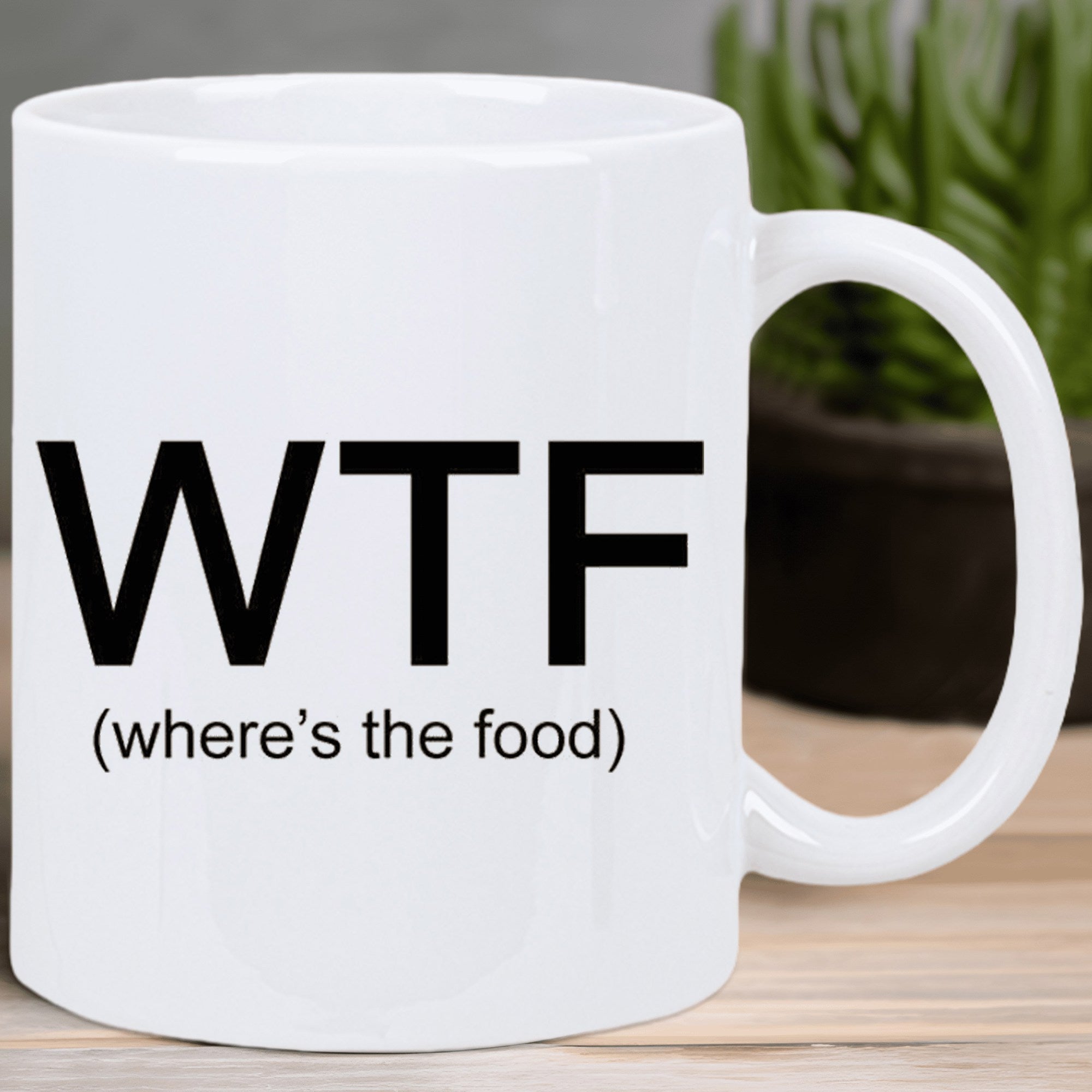 Tailorly White Ceramic 11 oz Mug - Wtf Wheres The Food Plain With Bold Minimalist Black Typography Style Mug